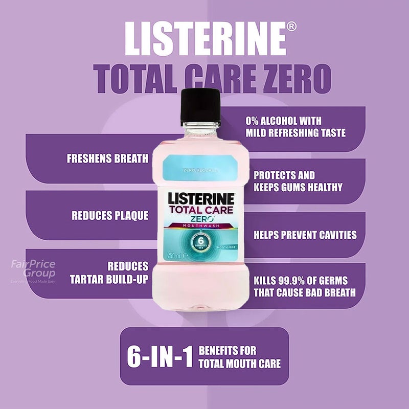 Listerine Total Care Zero 6-in-1 Alcohol Free Mouthwash 250ml 2+1 PROMO PACK