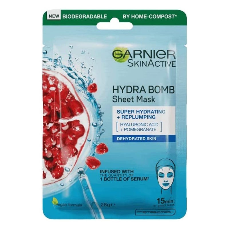 Garnier SkinActive Hydra Bomb Pomegranate Serum Sheet Mask With Hyaluronic Acid For Dehydrated Skin, Pack of 1's