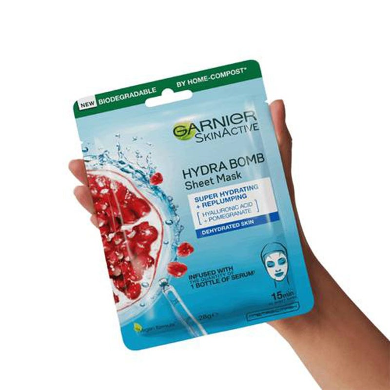 Garnier SkinActive Hydra Bomb Pomegranate Serum Sheet Mask With Hyaluronic Acid For Dehydrated Skin, Pack of 1's