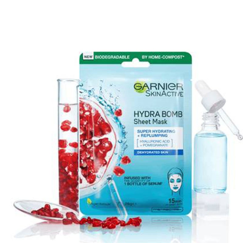 Garnier SkinActive Hydra Bomb Pomegranate Serum Sheet Mask With Hyaluronic Acid For Dehydrated Skin, Pack of 1's