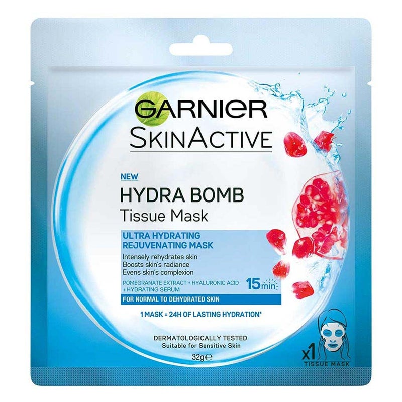 Garnier SkinActive Hydra Bomb Ultra Hydrating and Rejuvenating Facial Tissue Mask with Pomegranate Extract For Normal To Dehydrated Skin, 32g 1's