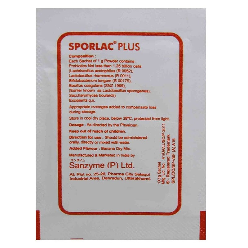 Sporlac Plus Probiotic Oral Powder Sachets 1g, Pack of 10's