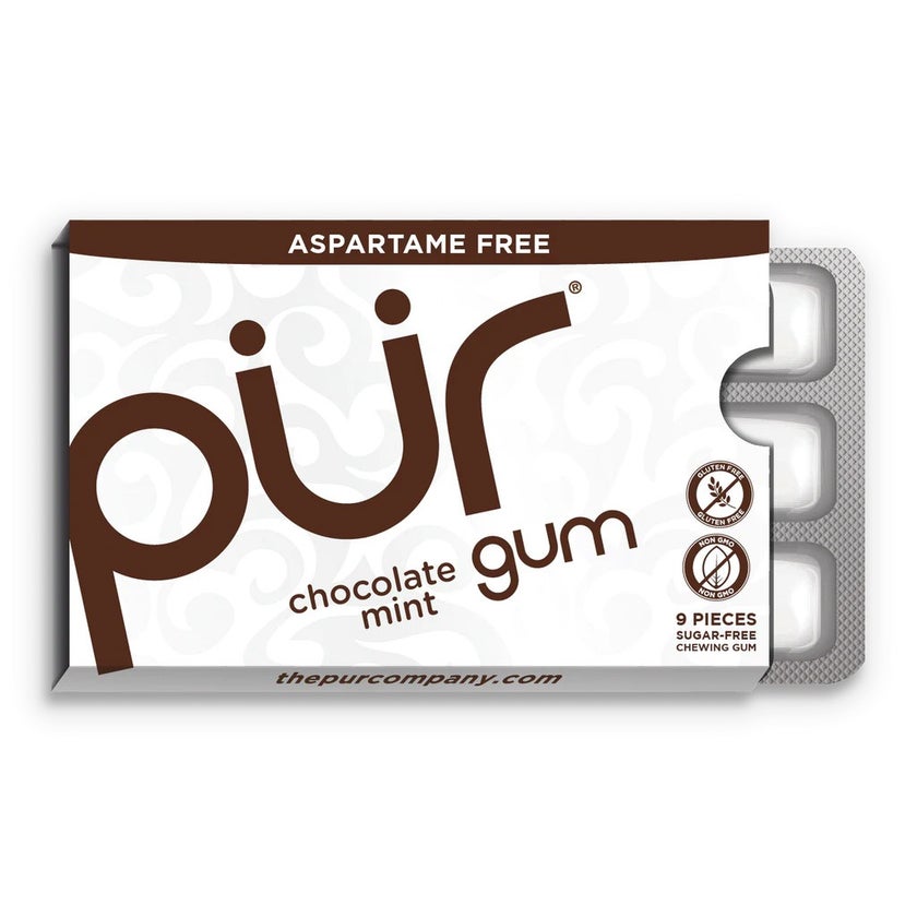Pur Aspartame & Sugar Free Chocolate Mint Chewing Gum With Xylitol 9 Pieces