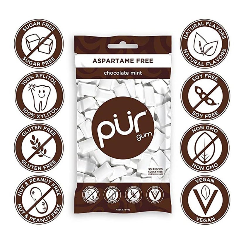 Pur Aspartame & Sugar Free Chocolate Mint Chewing Gum With Xylitol 9 Pieces
