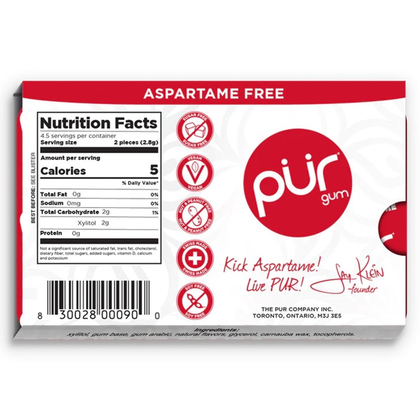 Pur Aspartame & Sugar Free Cinnamon Chewing Gum With Xylitol 9 Pieces