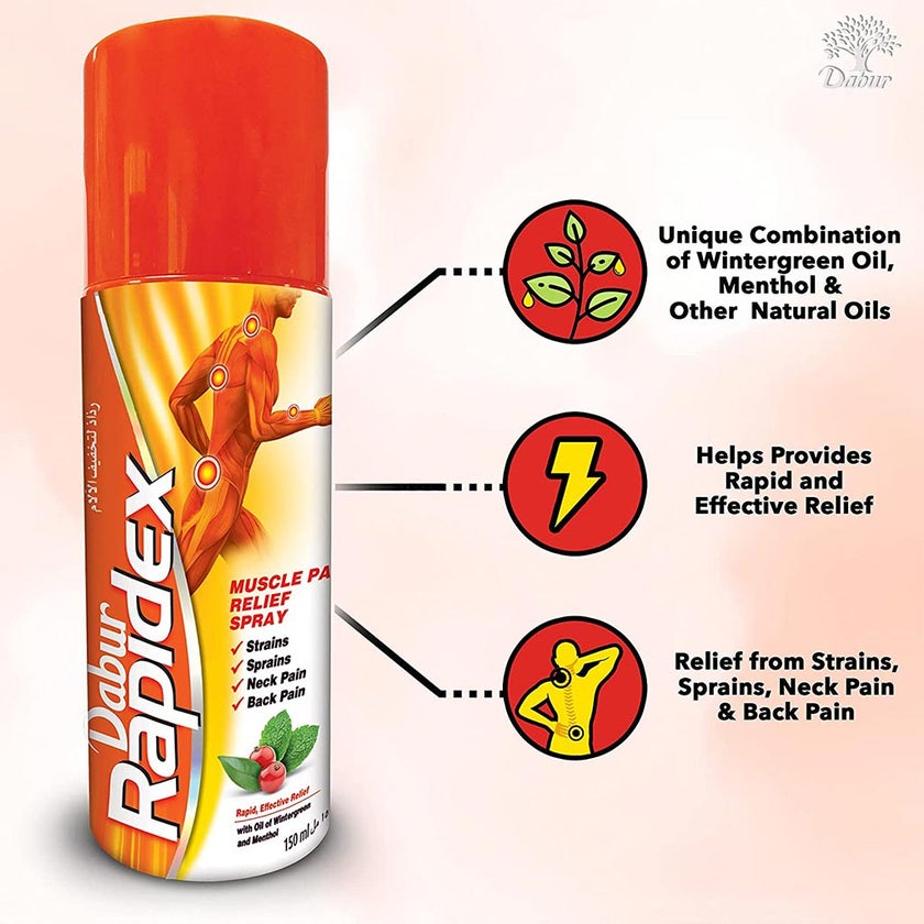 Dabur Rapidex Muscle Pain Relief Spray With Oil Of Wintergreen & Menthol 150ml