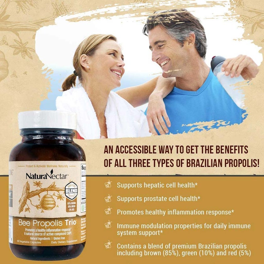 NaturaNectar Bee Propolis Trio Vegetable Capsule For Immune & Inflammation Support, Pack of 60's