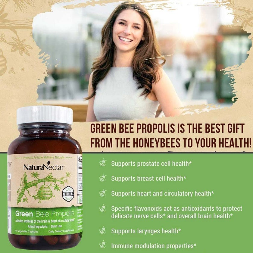 NaturaNectar Green Bee Propolis Vegetable Capsule For Brain, Heart & Immune Support, Pack of 60's