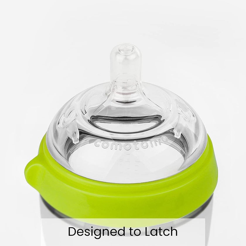 Comotomo Soft Hygienic Silicone Natural Feel Baby Feeding Bottle Green/White 150ml