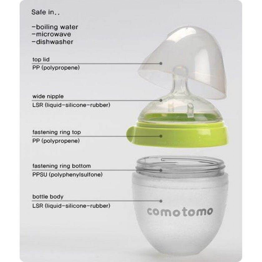 Comotomo Soft Hygienic Silicone Natural Feel Baby Feeding Bottle Green/White 150ml