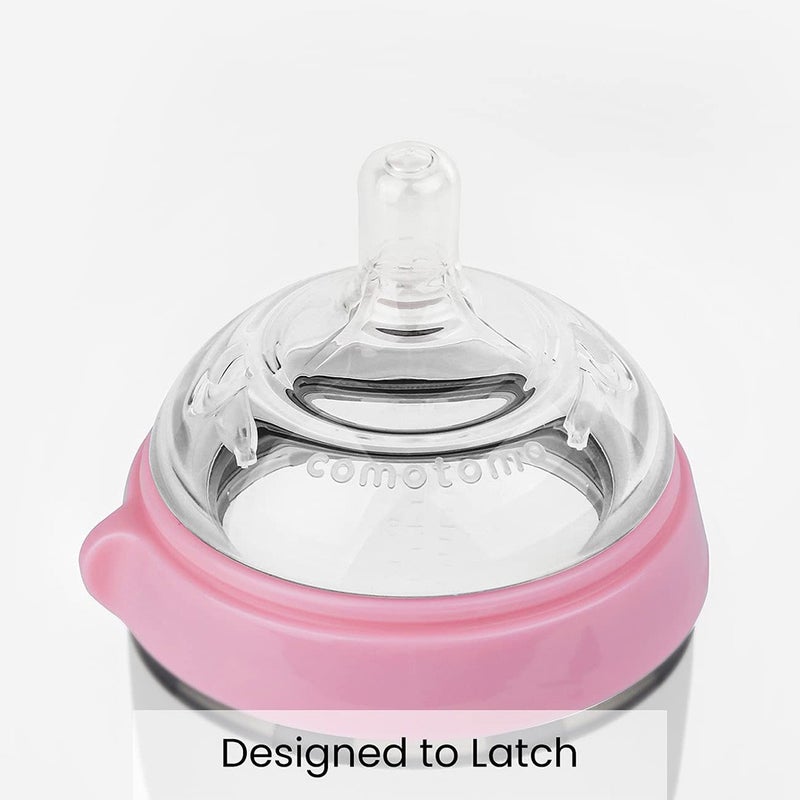 Comotomo Soft Hygienic Silicone Natural Feel Baby Feeding Bottle Pink/White 150ml