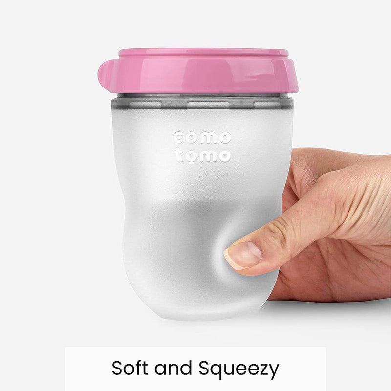 Comotomo Soft Hygienic Silicone Natural Feel Baby Feeding Bottle Pink/White 150ml