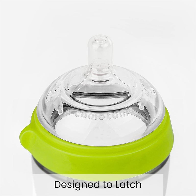 Comotomo Soft Hygienic Silicone Natural Feel Baby Feeding Bottle Green/White 250ml