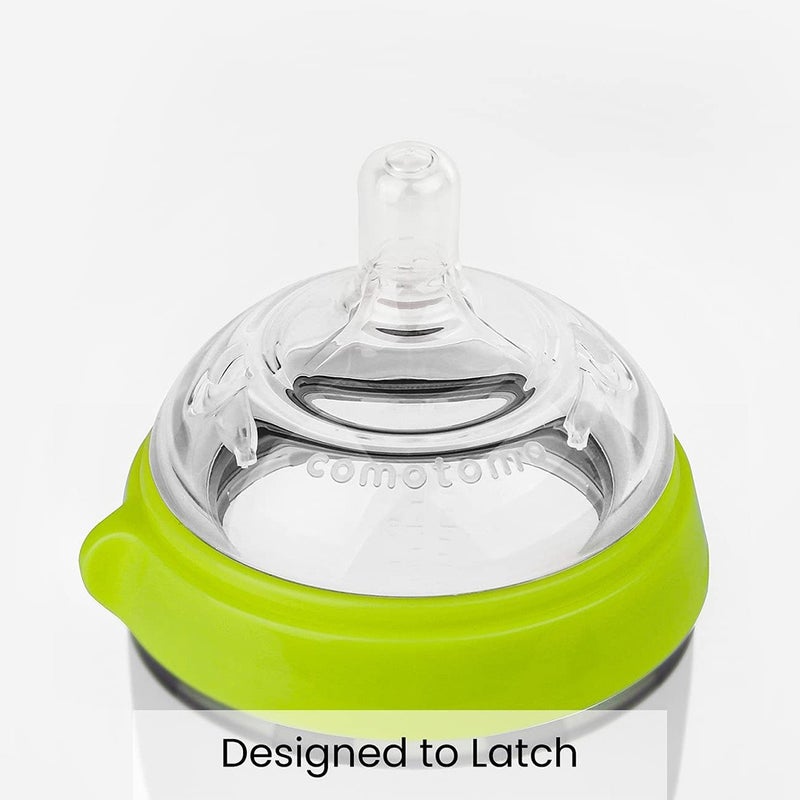 Comotomo Soft Hygienic Silicone Natural Feel Baby Feeding Bottle Green/White 150ml, Pack of 2's