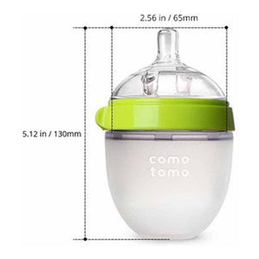 Comotomo Soft Hygienic Silicone Natural Feel Baby Feeding Bottle Green/White 150ml, Pack of 2's