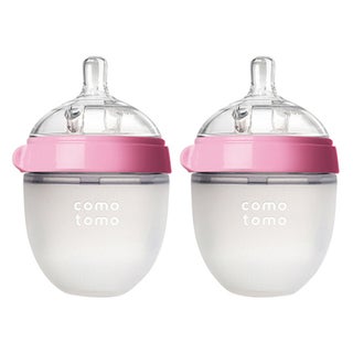 Comotomo Soft Hygienic Silicone Natural Feel Baby Feeding Bottle Pink/White 150ml, Pack of 2's
