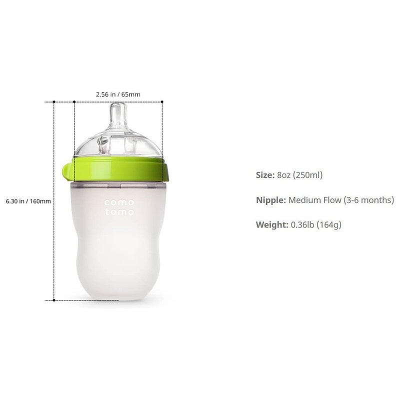 Comotomo Soft Hygienic Silicone Natural Feel Baby Feeding Bottle Green/White 250ml, Pack of 2's