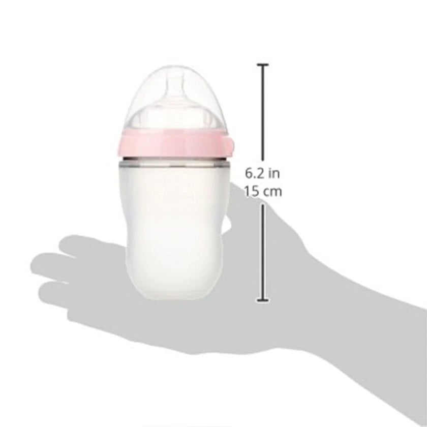 Comotomo Soft Hygienic Silicone Natural Feel Baby Feeding Bottle Pink/White 250ml, Pack of 2's