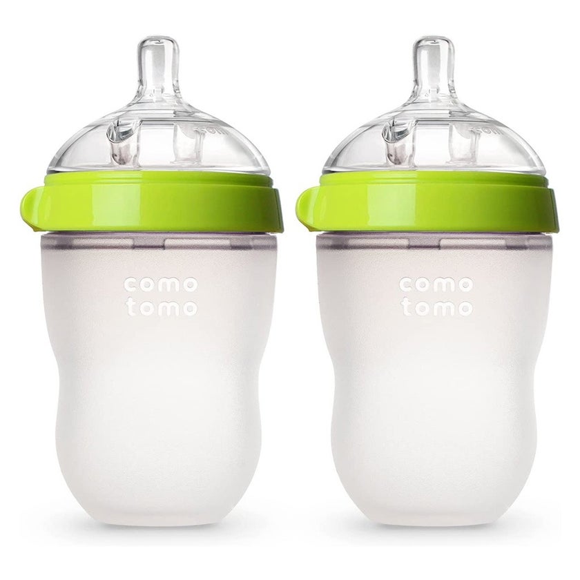 Comotomo Baby Feeding Bottles With Replacement Silicone Nipples-Green, Bundle Pack of 10 Pieces