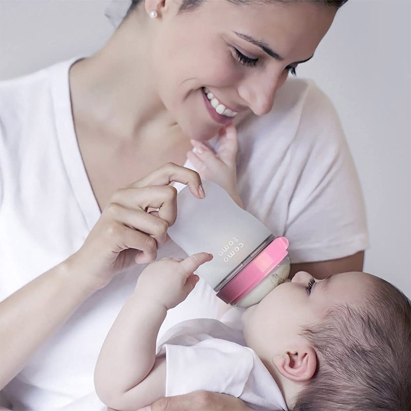 Comotomo Baby Feeding Bottles With Replacement Silicone Nipples-Pink, Bundle Pack of 10 Pieces