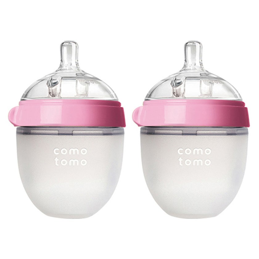 Comotomo Baby Feeding Bottles With Replacement Silicone Nipples-Pink, Bundle Pack of 10 Pieces