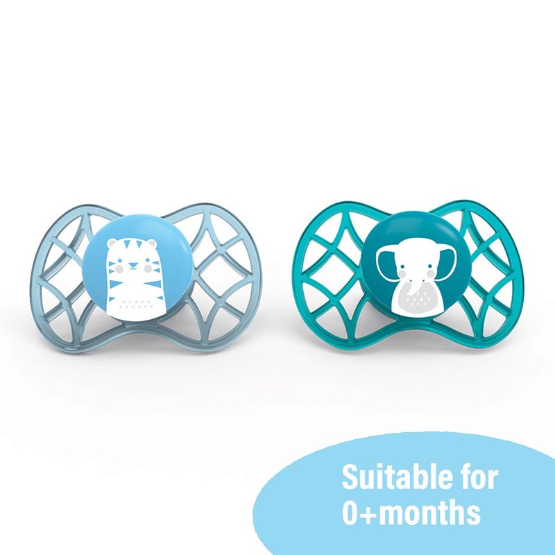 Nuvita AIR.55 Pacifier With Symmetrical Teat For 0 Months+ Baby, Blue ,Pack of 2's 