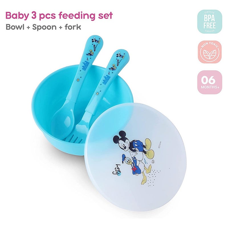 Disney Mickey Mouse Feeding Bowl Set For 6 Months+ Babies, Blue, Set of 3 Pieces