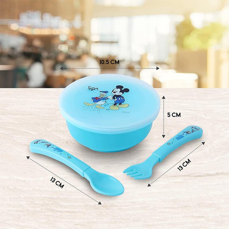 Disney Mickey Mouse Feeding Bowl Set For 6 Months+ Babies, Blue, Set of 3 Pieces