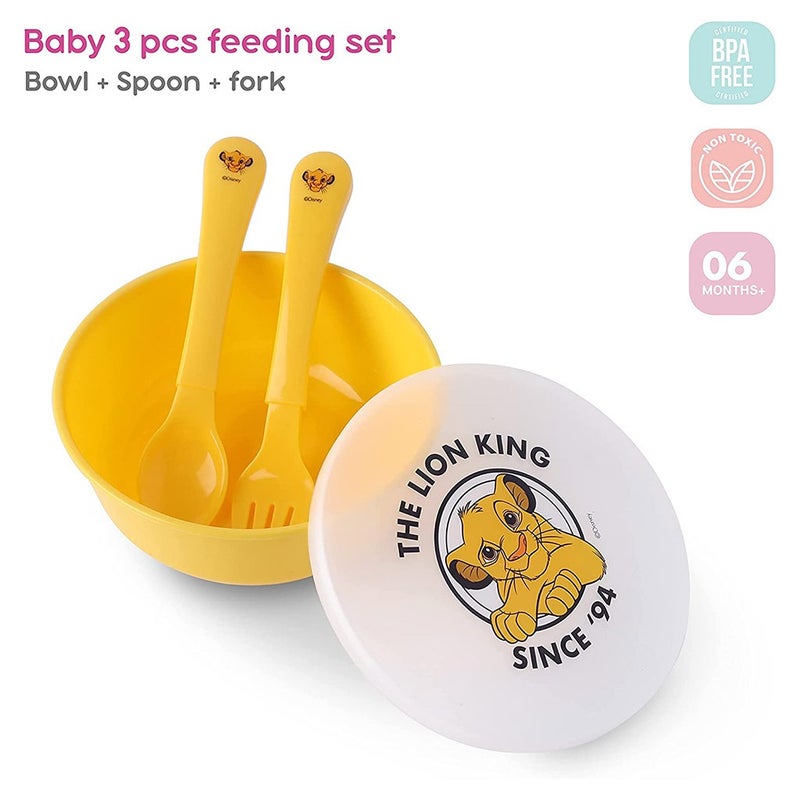 Disney The Lion King Feeding Bowl Set For 6 Months+ Babies, Yellow, Set of 3 Pieces