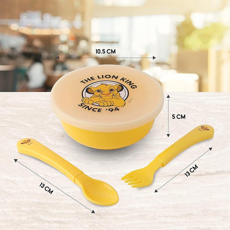 Disney The Lion King Feeding Bowl Set For 6 Months+ Babies, Yellow, Set of 3 Pieces