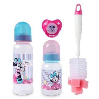 Disney Minnie Mouse Feeding Combo Gift Set For Baby With Feeding Bottle, Soother & Bottle Brush - Pack of 4 Pieces TRHA1727