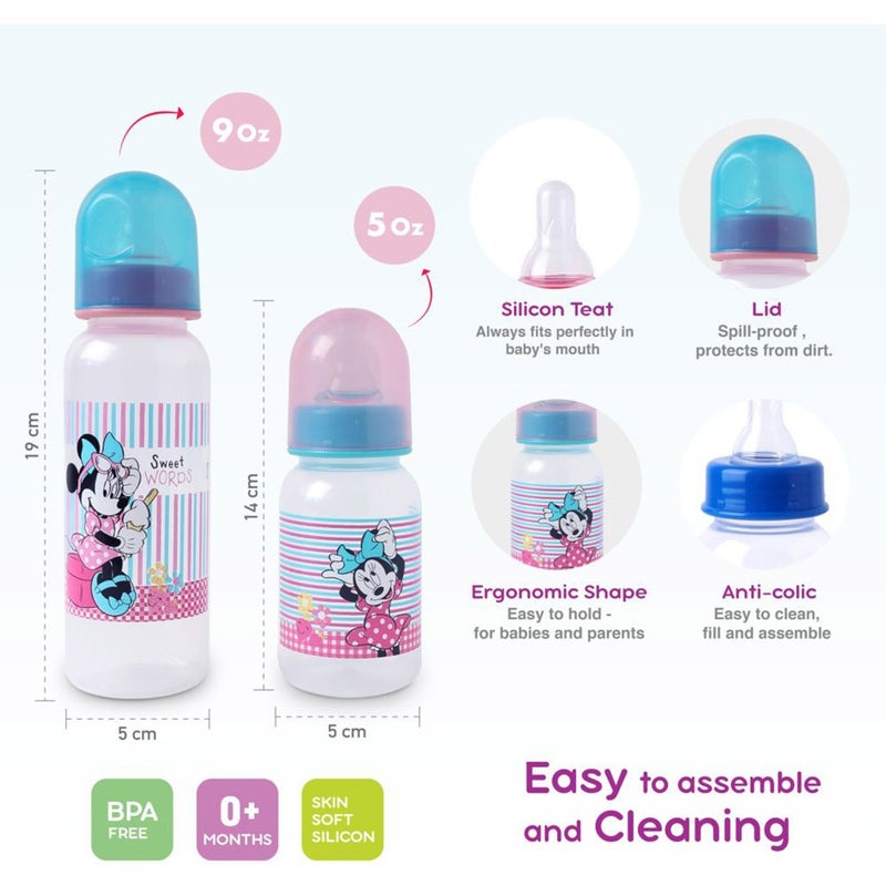 Disney Minnie Mouse Feeding Combo Gift Set For Baby With Feeding Bottle, Soother & Bottle Brush - Pack of 4 Pieces TRHA1727