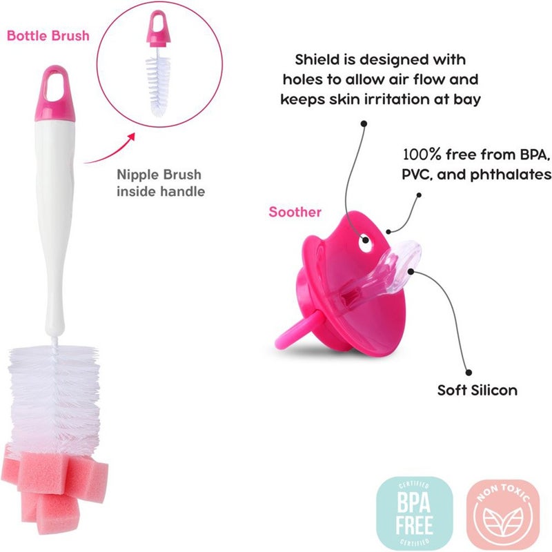Disney Minnie Mouse Feeding Combo Gift Set For Baby With Feeding Bottle, Soother & Bottle Brush - Pack of 4 Pieces TRHA1727