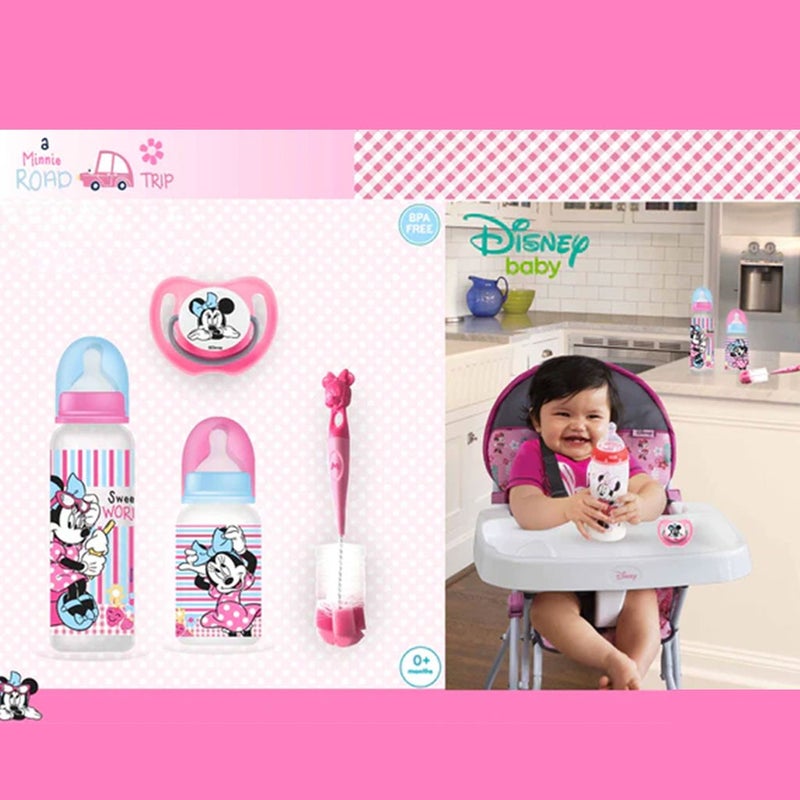 Disney Minnie Mouse Feeding Combo Gift Set For Baby With Feeding Bottle, Soother & Bottle Brush - Pack of 4 Pieces TRHA1727