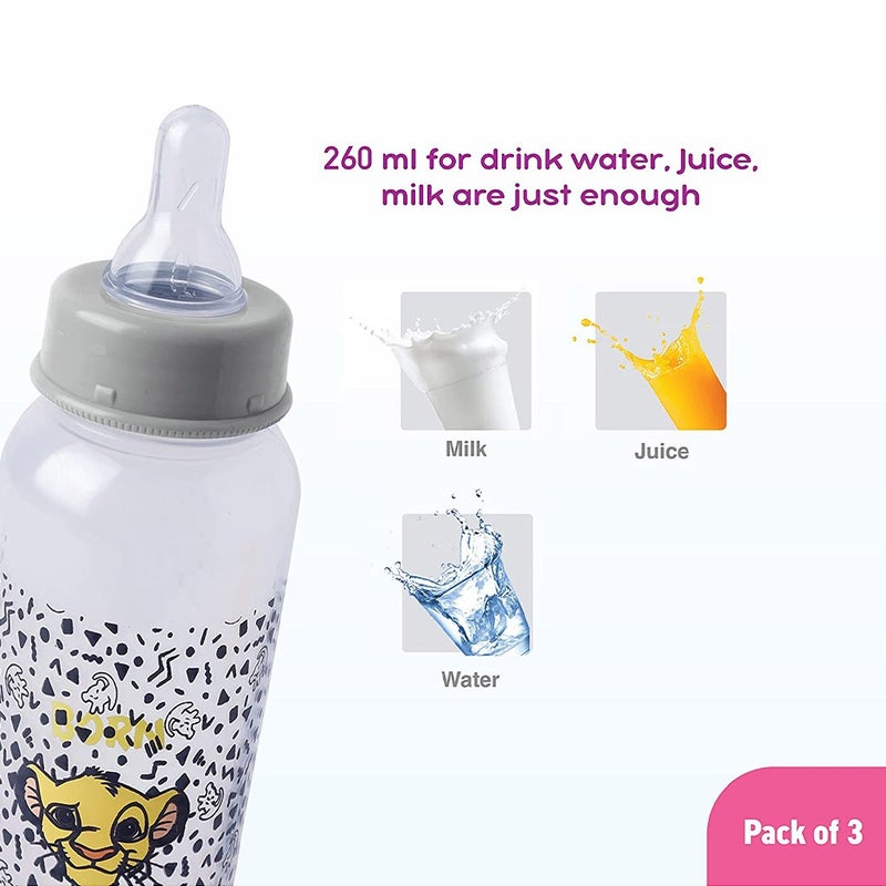 Disney The Lion King 260ml Feeding Bottle For 0+ Month Babies, Pack of 3's