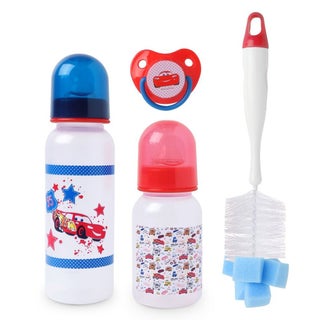 Disney Cars Lightning McQueen Feeding Combo Gift Set For Baby With Feeding Bottle, Soother & Bottle Brush - Pack of 4 Pieces TRHA1725