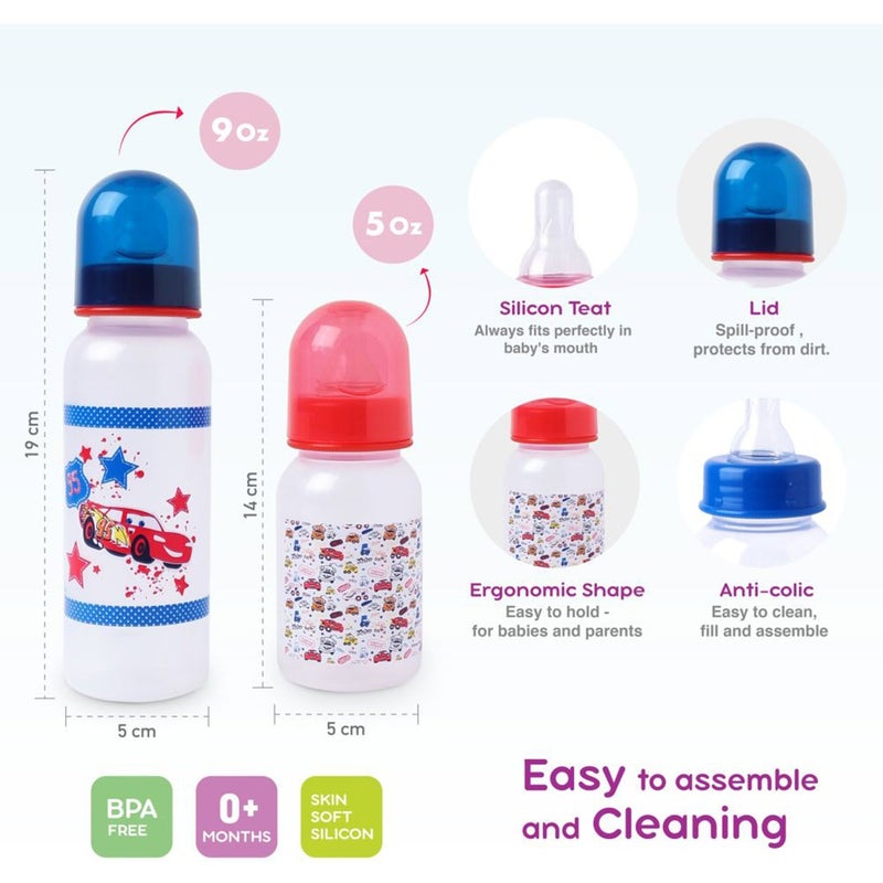 Disney Cars Lightning McQueen Feeding Combo Gift Set For Baby With Feeding Bottle, Soother & Bottle Brush - Pack of 4 Pieces TRHA1725