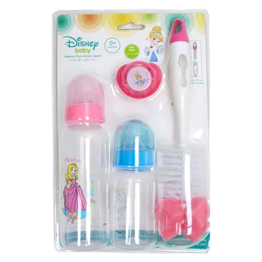 Disney Princess Feeding Combo Gift Set For Baby With Feeding Bottle, Soother & Bottle Brush - Pack of 4 Pieces TRHA1729