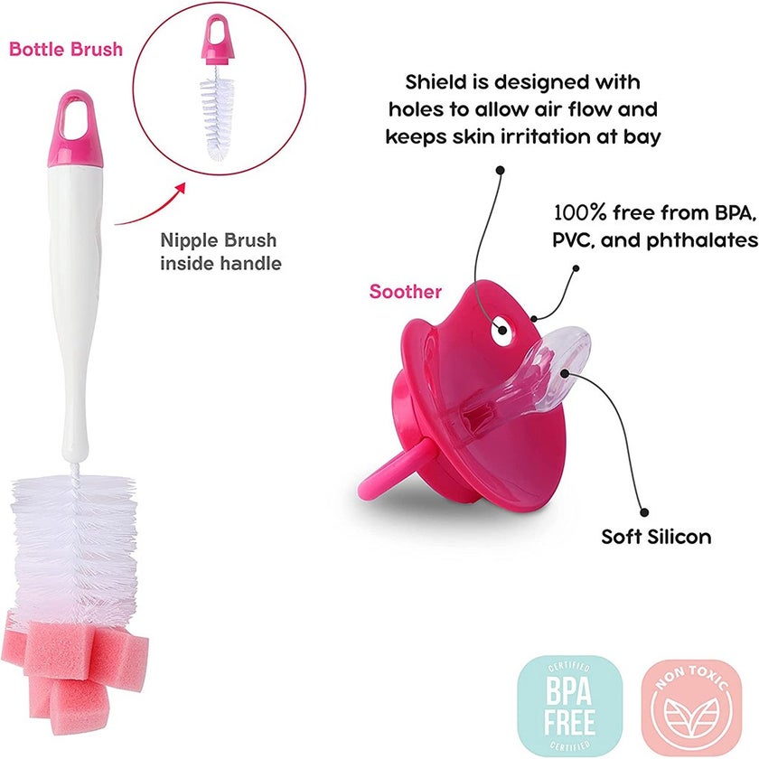 Disney Princess Feeding Combo Gift Set For Baby With Feeding Bottle, Soother & Bottle Brush - Pack of 4 Pieces TRHA1729