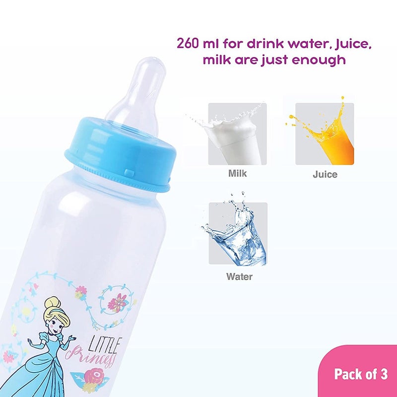 Disney Princess 260ml Feeding Bottle For 0+ Month Babies, Pack of 3's