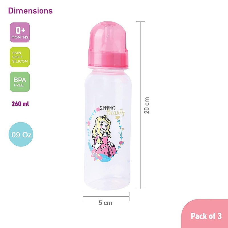 Disney Princess 260ml Feeding Bottle For 0+ Month Babies, Pack of 3's