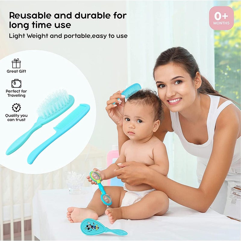 Disney Mickey Mouse Baby Comb And Brush Set, Blue, Pack of 2 Pieces