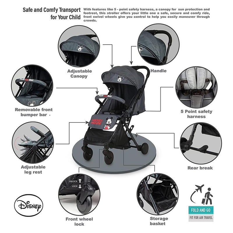 Disney Mickey Mouse Light Weight Travel Stroller For 0 - 36 Months Baby - S101 Mickey