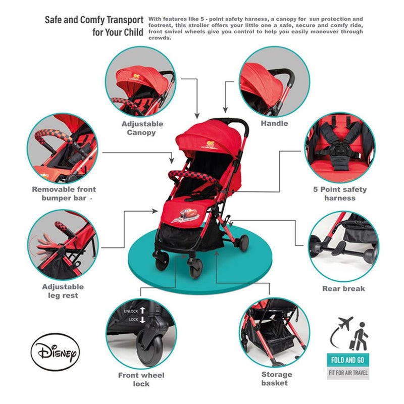 Disney Cars Lightning McQueen Light Weight Travel Stroller For 0 - 36 Months Baby - S101 Cars