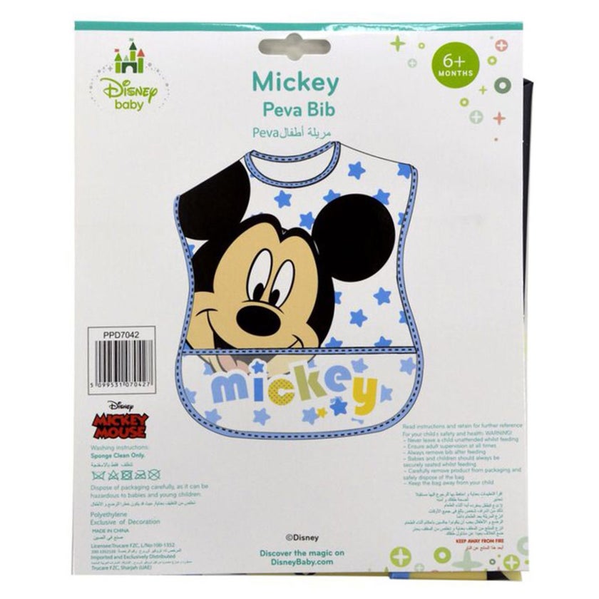 Disney Mickey Mouse Washable Waterproof Peva Apron Bib For 6+ Month Baby