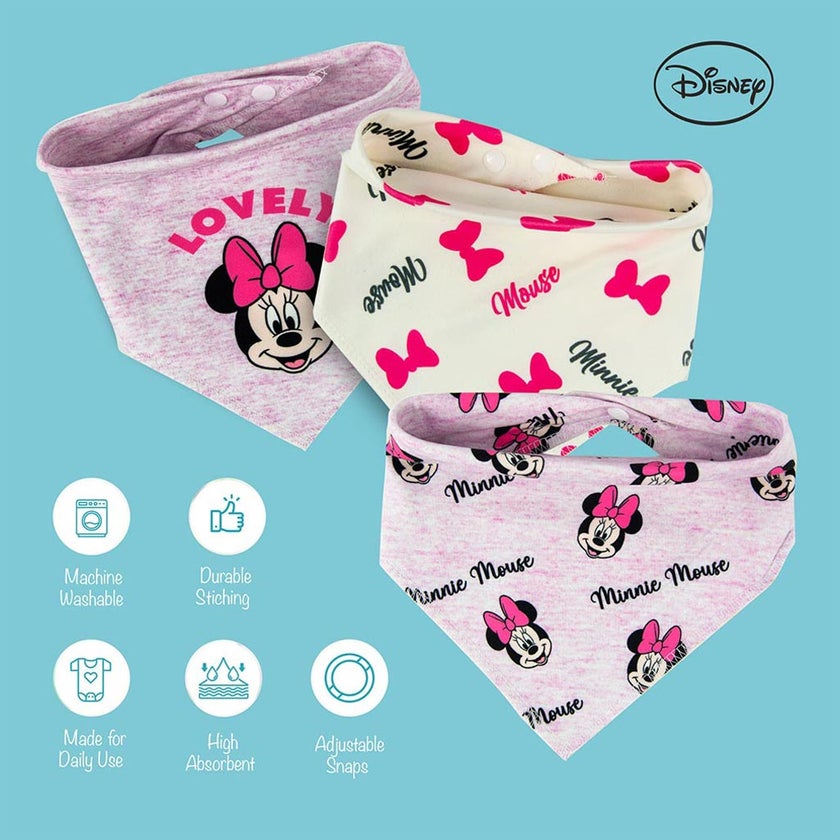 Disney Minnie Mouse Bandana Bib For Baby, Pack of 3's - TRHA15986B