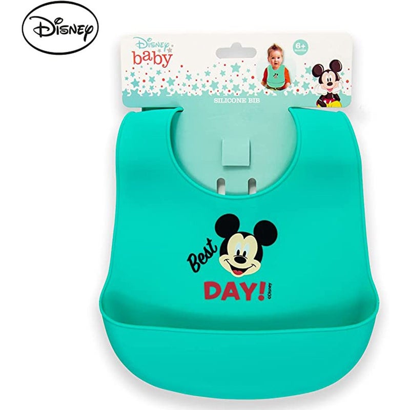 Disney Mickey Mouse Super Soft, Easy Clean Silicone Bib For 6+ Months Baby, Green, Pack of 1's