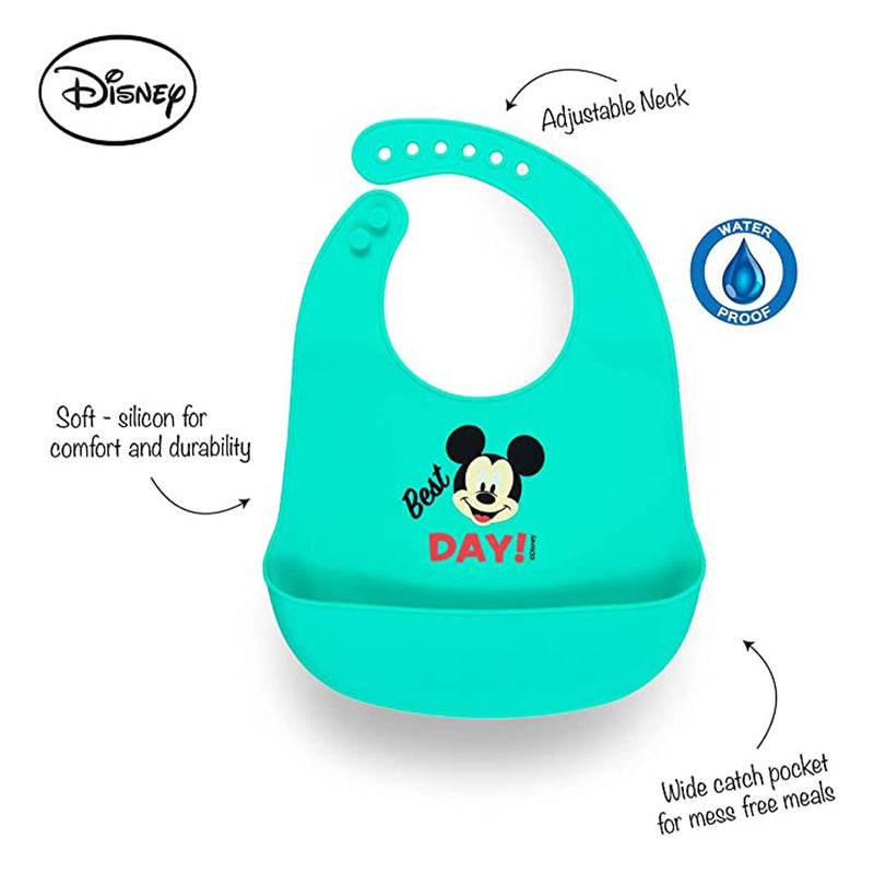 Disney Mickey Mouse Super Soft, Easy Clean Silicone Bib For 6+ Months Baby, Green, Pack of 1's