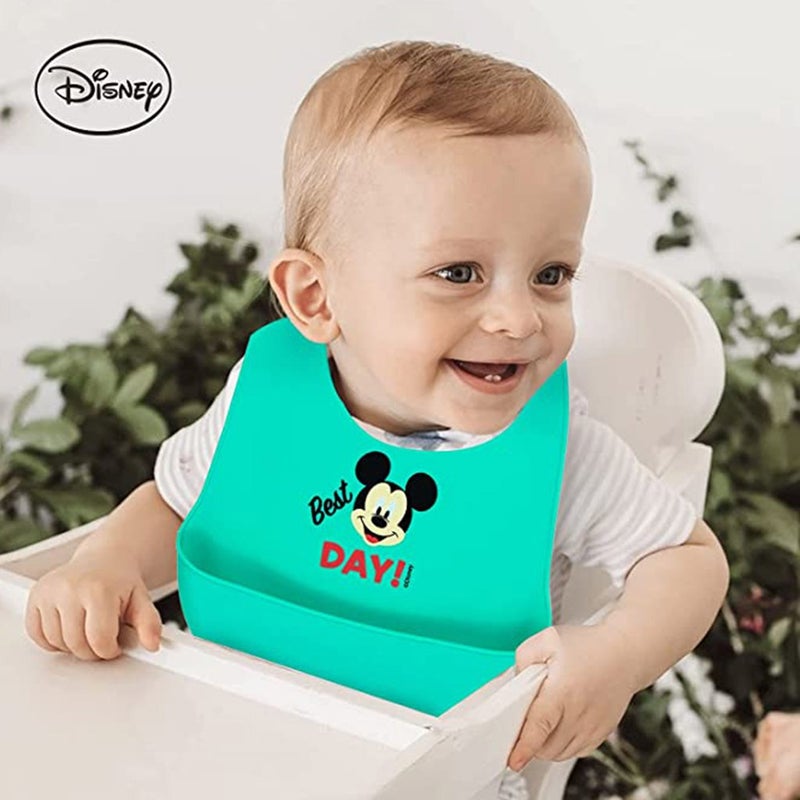 Disney Mickey Mouse Super Soft, Easy Clean Silicone Bib For 6+ Months Baby, Green, Pack of 1's