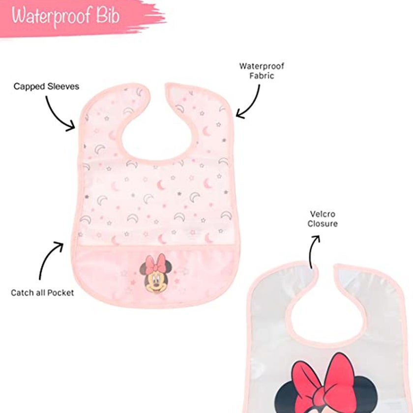 Disney Minnie Mouse Washable Waterproof Peva Apron Bib For 6+ Month Baby, Pack of 2's